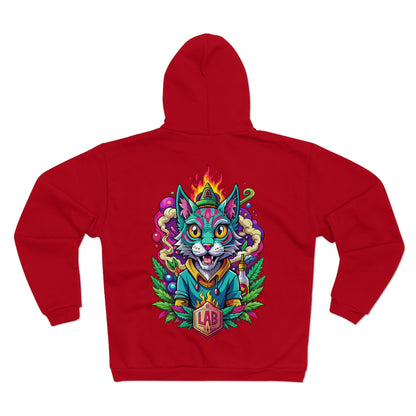 Psychedelic Flame Cat Graphic Zip Hoodie — Colorful Trippy Cat Design