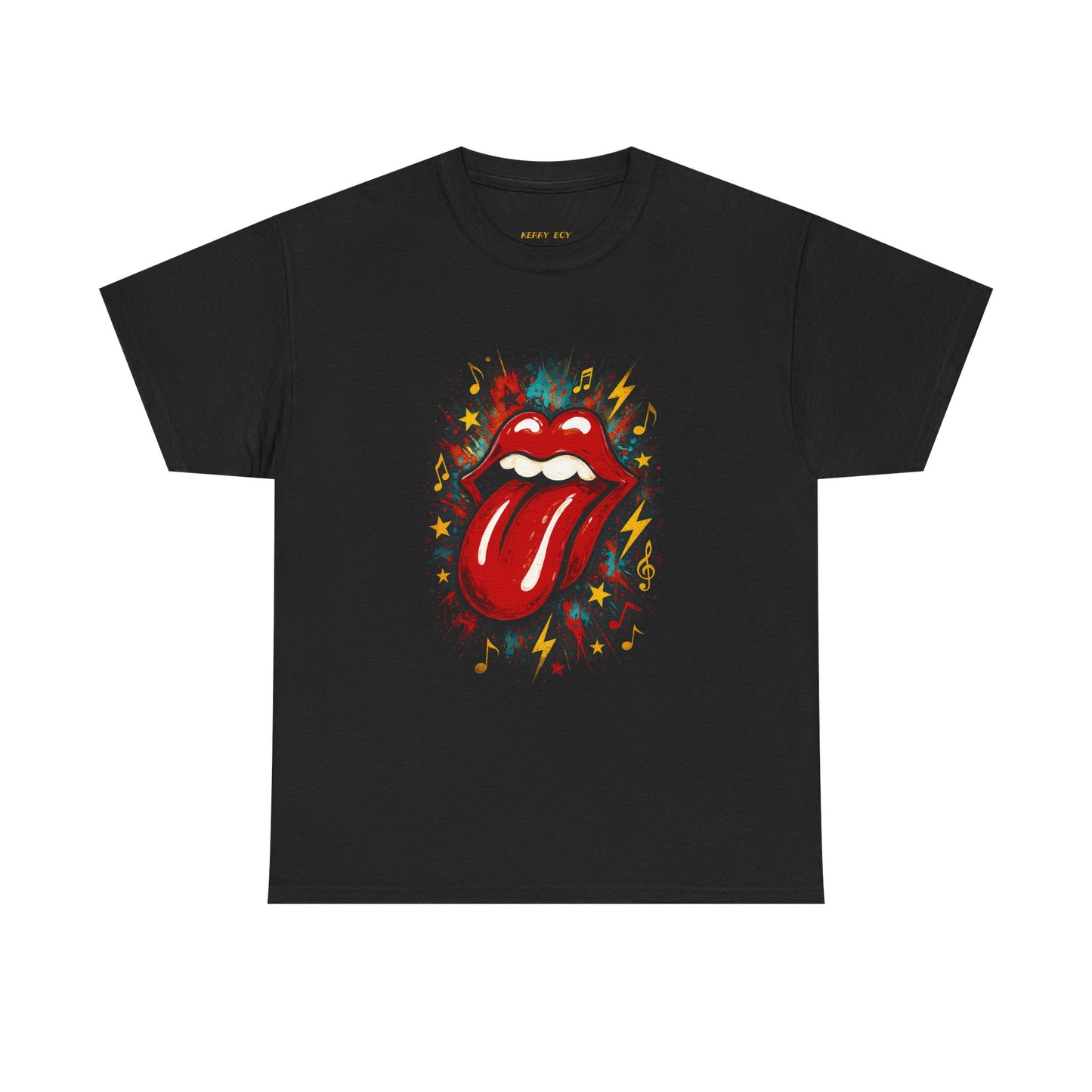 Rock Tongue Graphic Tee — Retro Lightning & Stars Band Shirt
