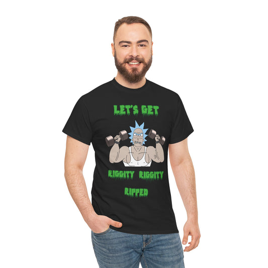 Funny Fitness Unisex Heavy Cotton Tee - "Let's Get Riggity Ripped" Black