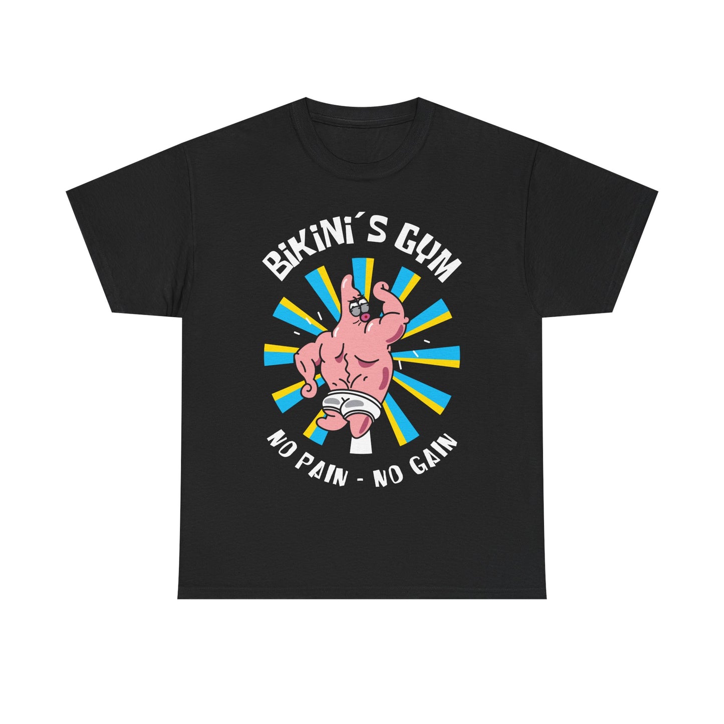 Bikini Bottom Gym Patrick Back Black Unisex Heavy Cotton Tee