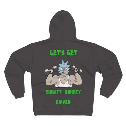 Funny Fitness Unisex Hooded Zip Sweatshirt - "Let's Get Riggity Ripped"