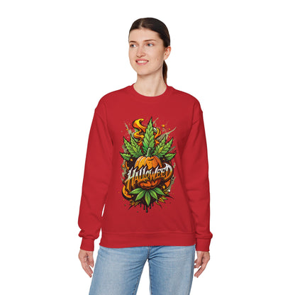 Halloween Pumpkin Graphic Sweatshirt — 'Halloween' Pumpkin & Leaves Illustration