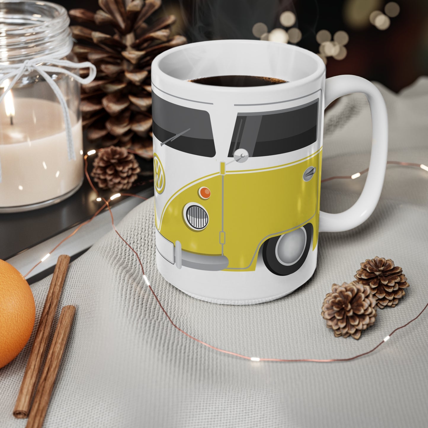 Vintage VW Bus Ceramic Coffee Mug - 11oz & 15oz - Perfect for Auto Enthusiasts Yellow