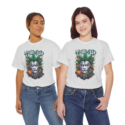 Hallowed Harvest Tee — Halloween Mask & Pumpkin Graphic T-Shirt