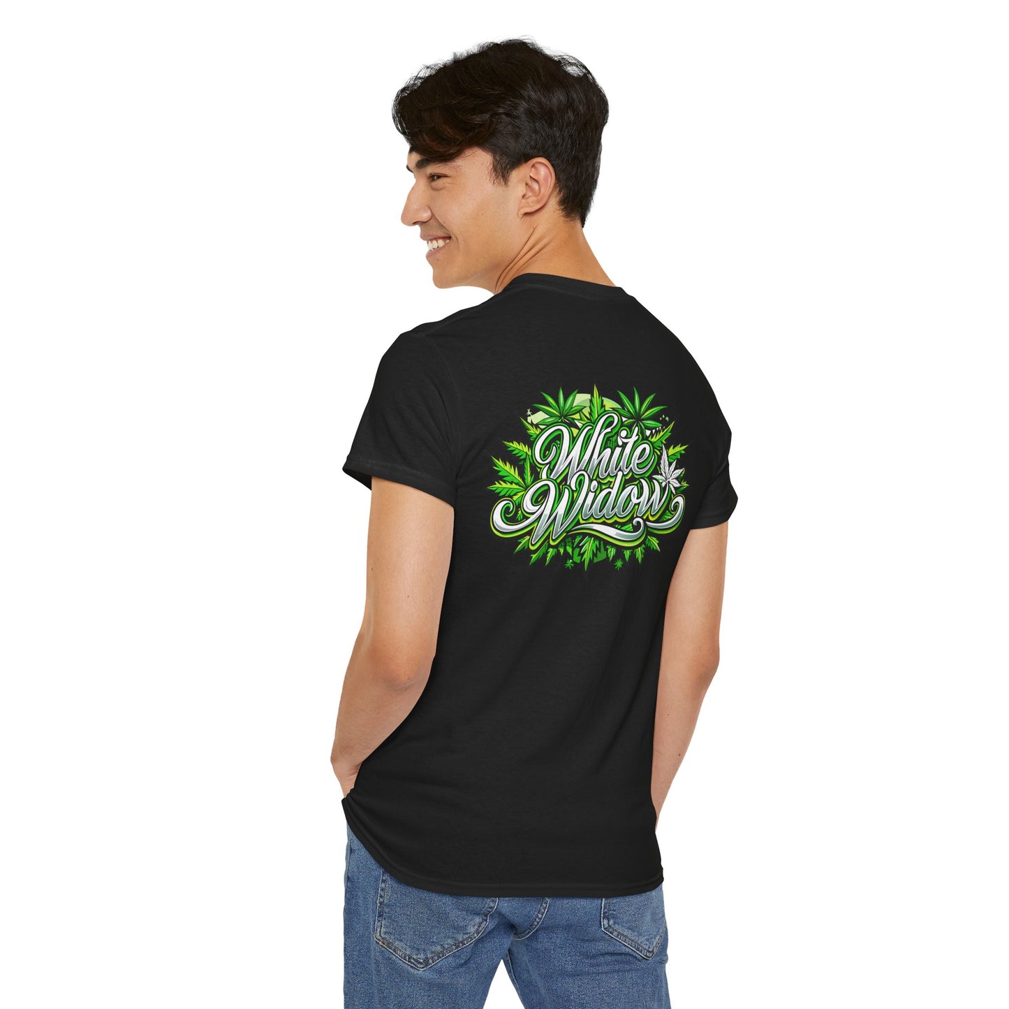 White Widow Graphic Tee — Cannabis Leaf Logo T-Shirt