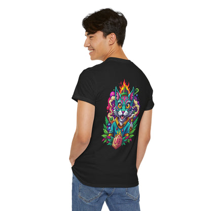 Psychedelic Flame Cat Graphic Tee — Colorful Trippy Cat Design