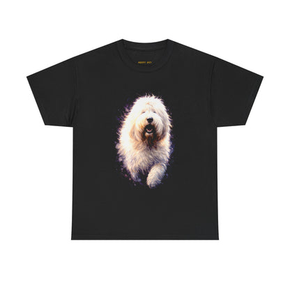 Fluffy Old English Sheepdog Graphic Tee — Cute Running Dog Shirt