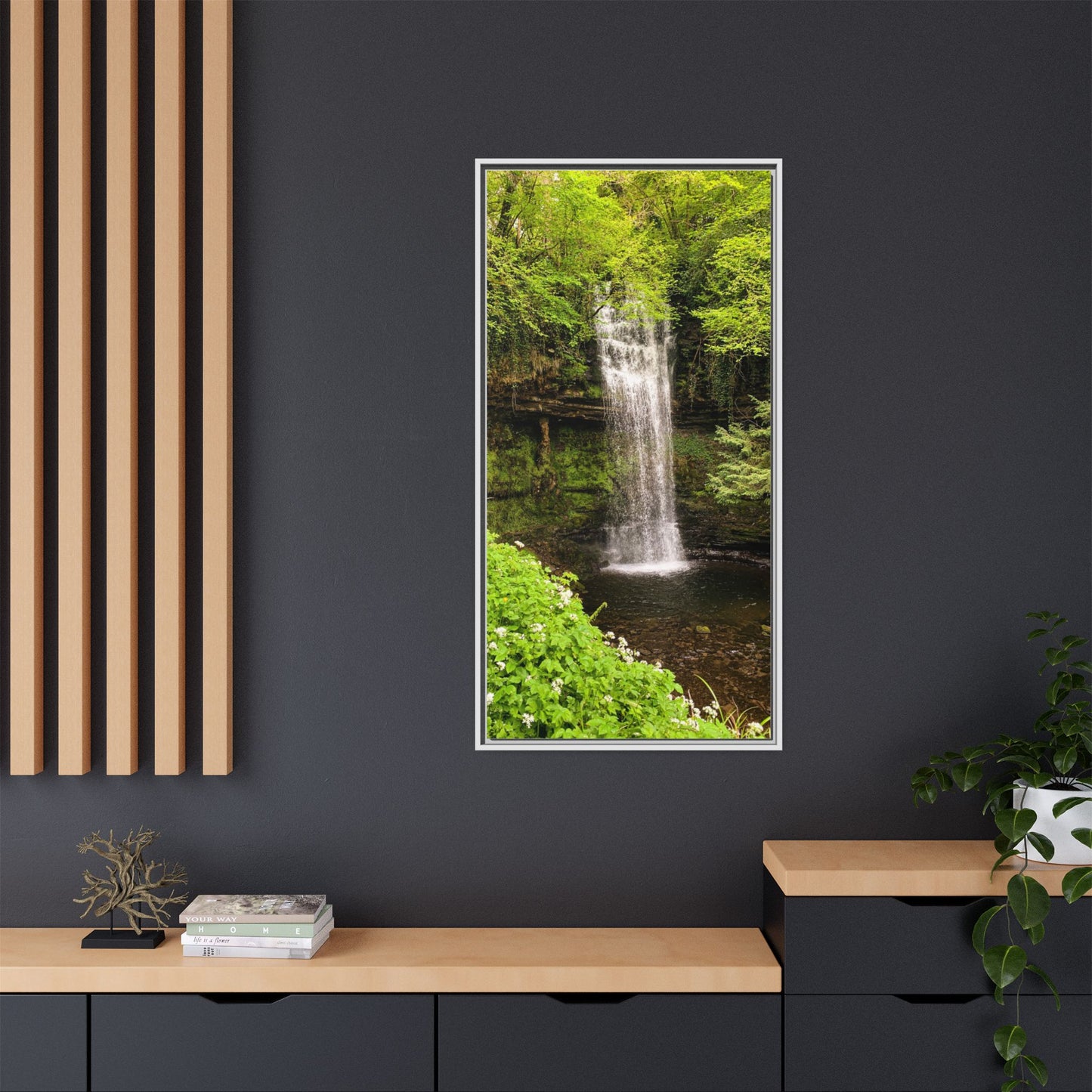 Glacer Waterfall Matte Canvas, Framed (Multi-color)