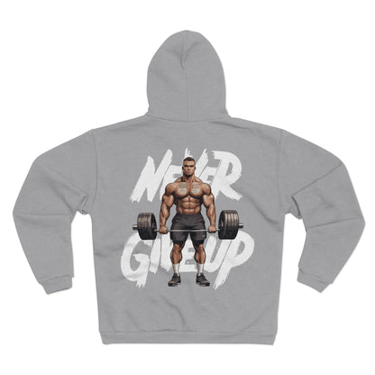 Unisex Hooded Zip Sweatshirt - 'Never Give Up' Fitness Motivation