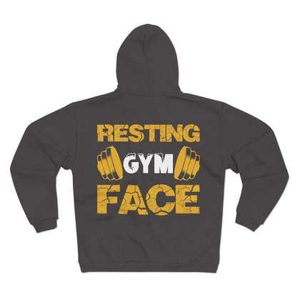 Resting Gym Face Unisex Hooded Zip Sweatshirt - Cozy Fitness Apparel