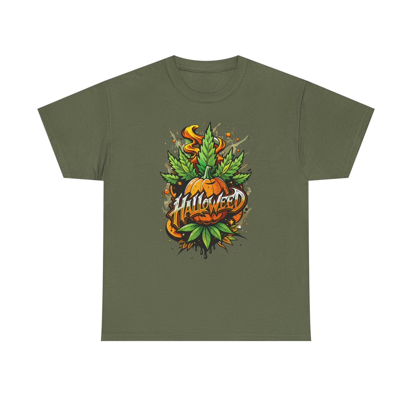 Halloween Pumpkin Graphic Tee — 'Halloween' Pumpkin & Leaves Illustration