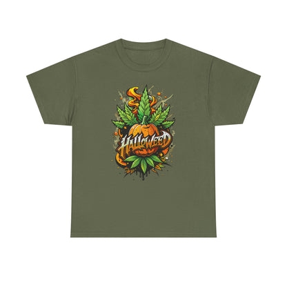 Halloween Pumpkin Graphic Tee — 'Halloween' Pumpkin & Leaves Illustration