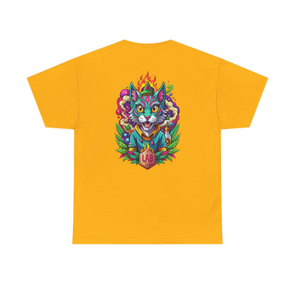 Psychedelic Flame Cat Graphic Tee — Colorful Trippy Cat Design