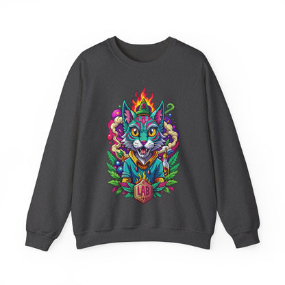 Psychedelic Flame Cat Graphic Sweatshirt — Colorful Trippy Cat Design