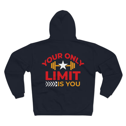 Motivational Unisex Hooded Zip Sweatshirt - 'Your Only Limit is You'