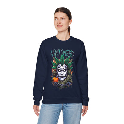 Hallowed Harvest — Halloween Mask & Pumpkin Graphic Sweatshirt