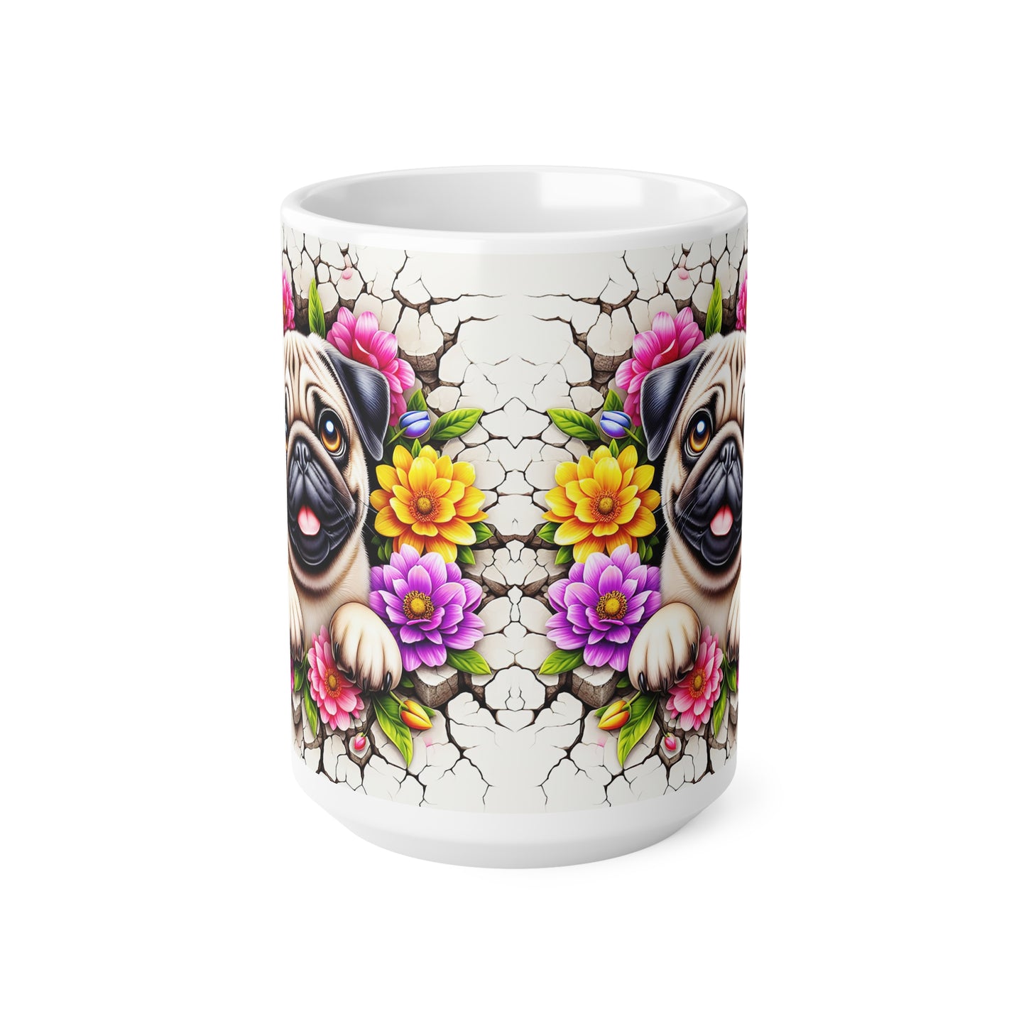 Floral Pug Ceramic Coffee Mug - 11oz & 15oz