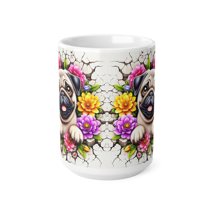 Floral Pug Ceramic Coffee Mug - 11oz & 15oz