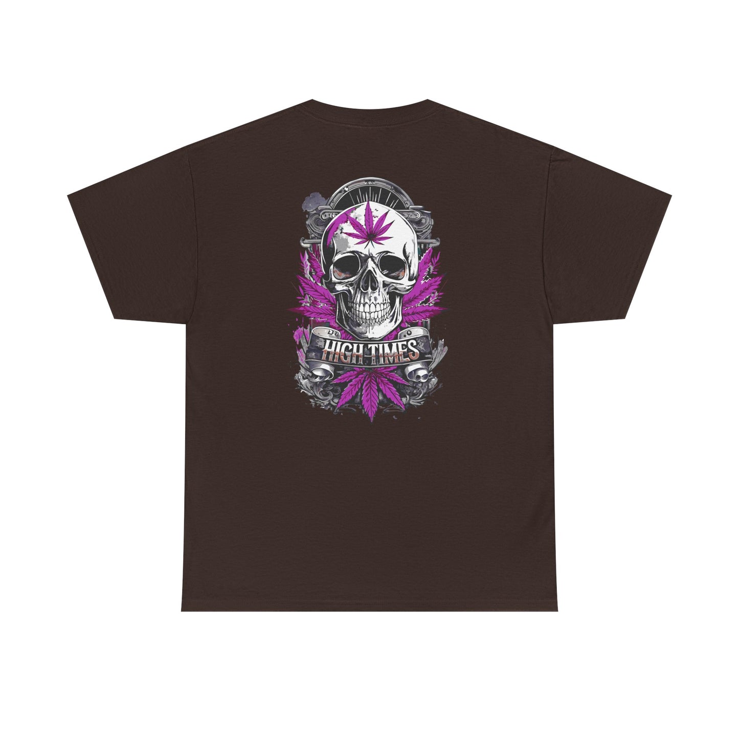 Skull & Purple Cannabis Leaf Tee - "High Times" Graphic T-Shirt Both