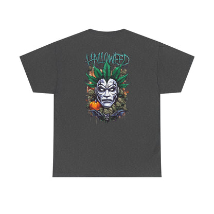 Hallowed Harvest Tee — Halloween Mask & Pumpkin Graphic T-Shirt
