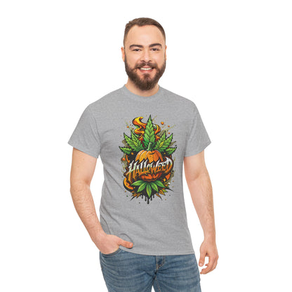Halloween Pumpkin Graphic Tee — 'Halloween' Pumpkin & Leaves Illustration