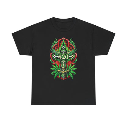 420 Cannabis Shield T-Shirt – Marijuana Leaf Stoner Graphic Tee