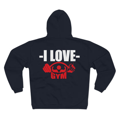 I Love Gym Unisex Hooded Zip Sweatshirt - Perfect for Fitness Lovers