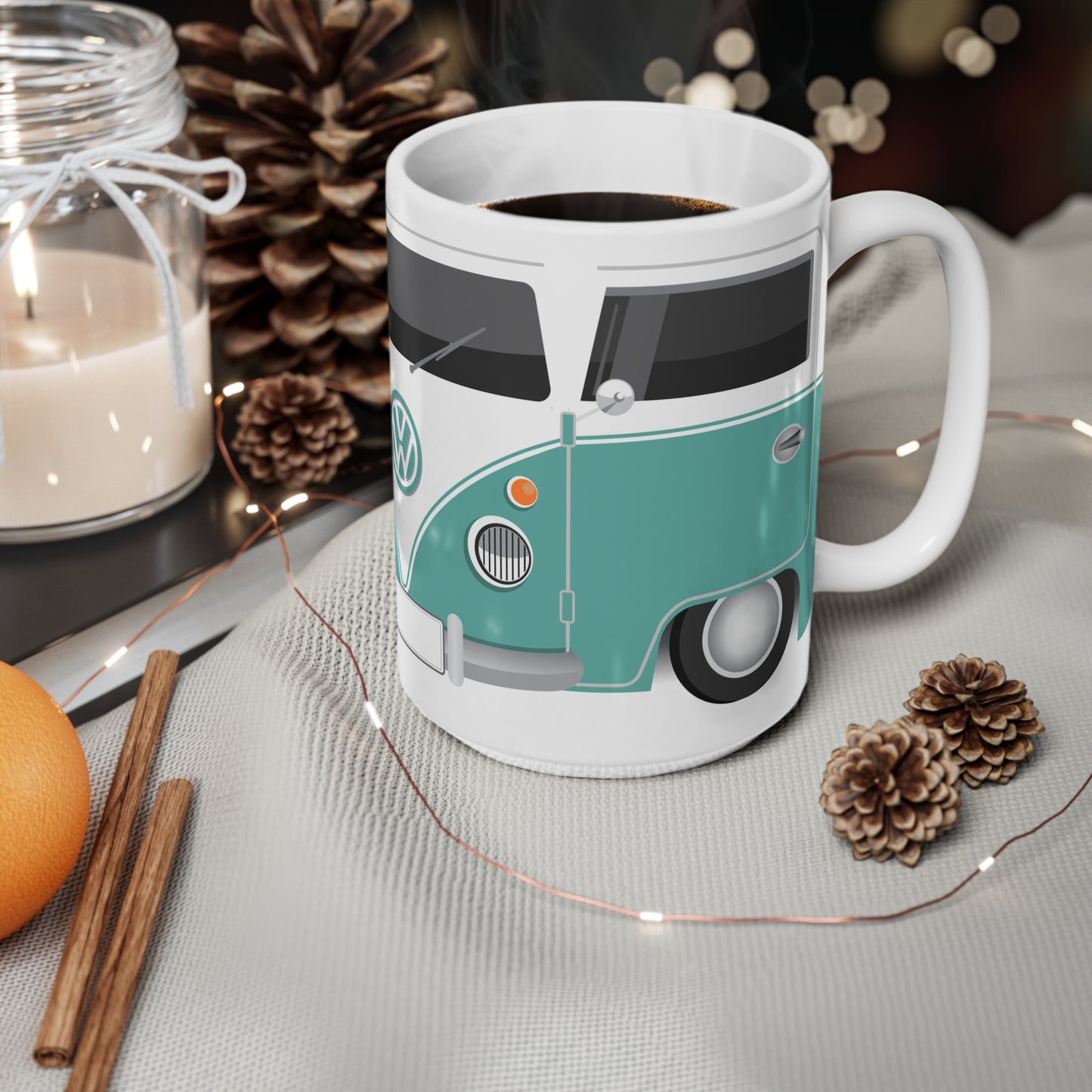 Vintage VW Bus Ceramic Coffee Mug - 11oz & 15oz - Perfect for Auto Enthusiasts Light Blue