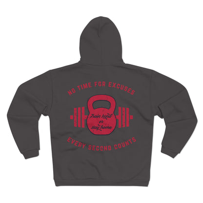 No Time for Excuses Unisex Hooded Zip Sweatshirt - Perfect for Fitness Enthusiasts