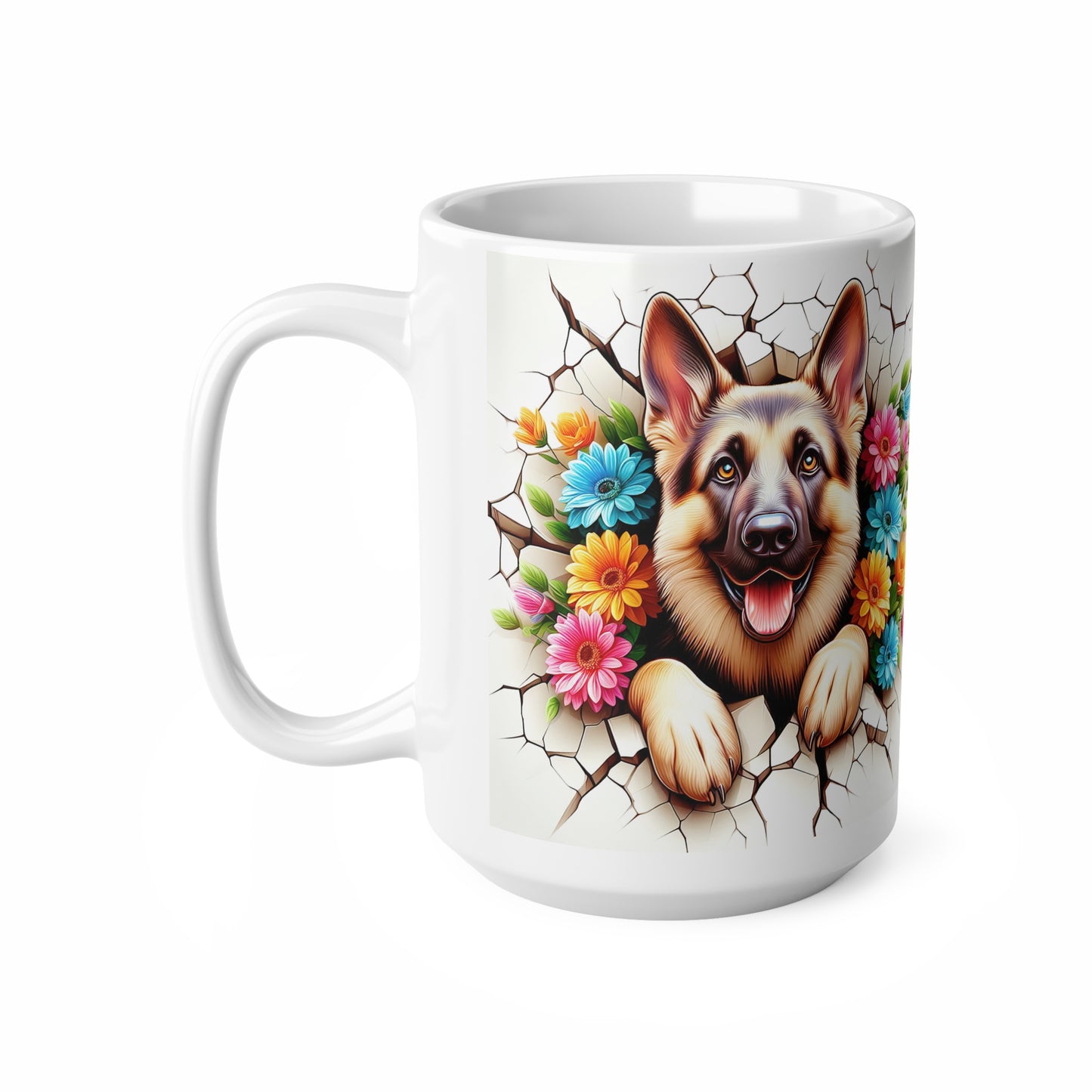 Cute Floral German Shepherd Coffee Mug - 11oz & 15oz