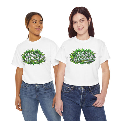 White Widow Graphic Tee — Cannabis Leaf Logo T-Shirt