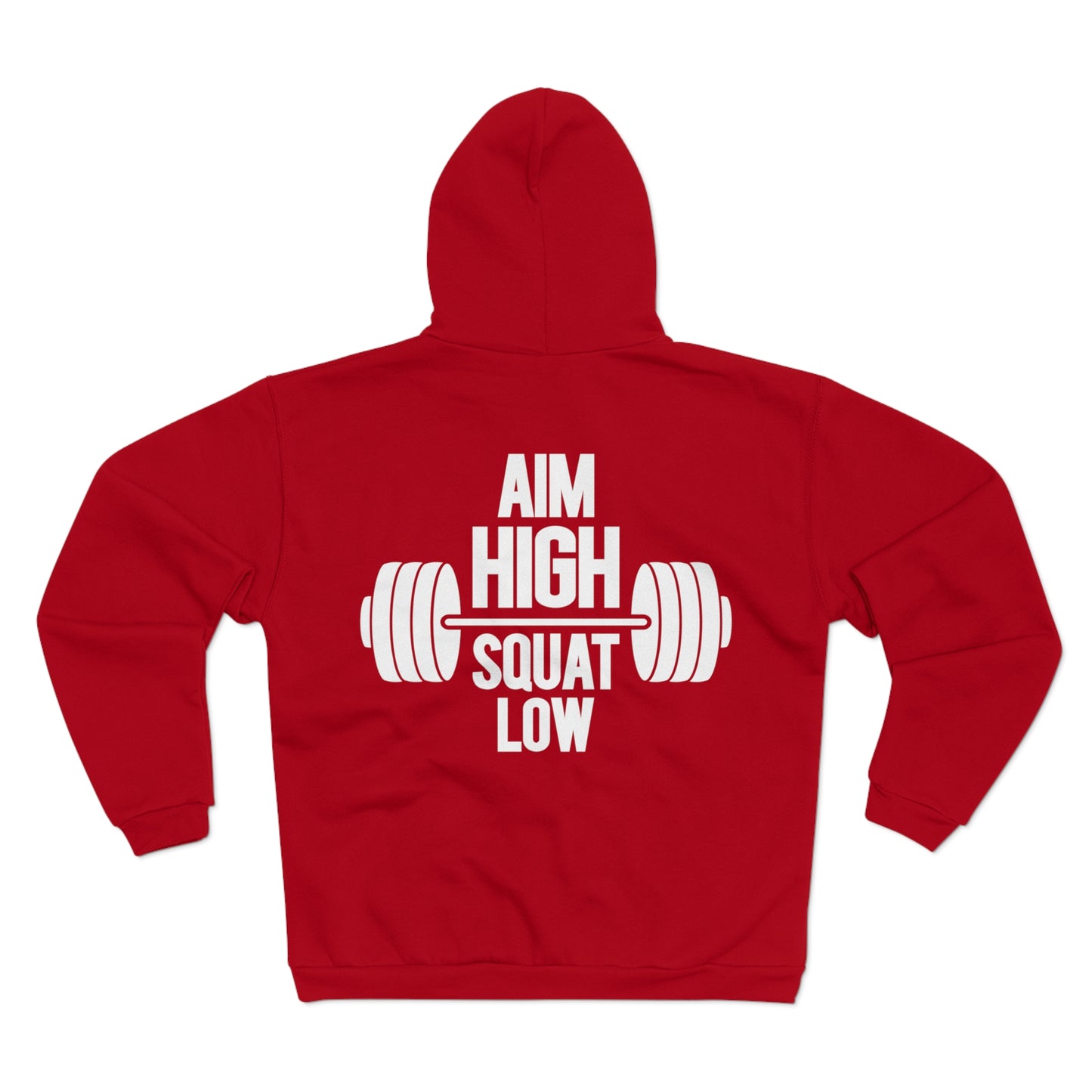 Motivational Fitness Hoodie - 'Aim High Squat Low' Unisex Hooded Zip Sweatshirt
