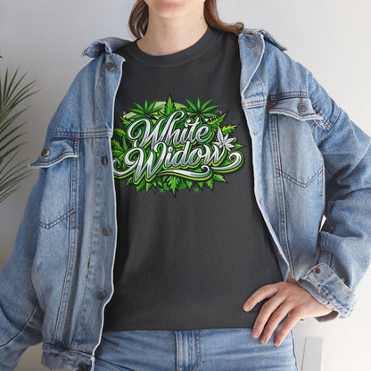White Widow Graphic Tee — Cannabis Leaf Logo T-Shirt