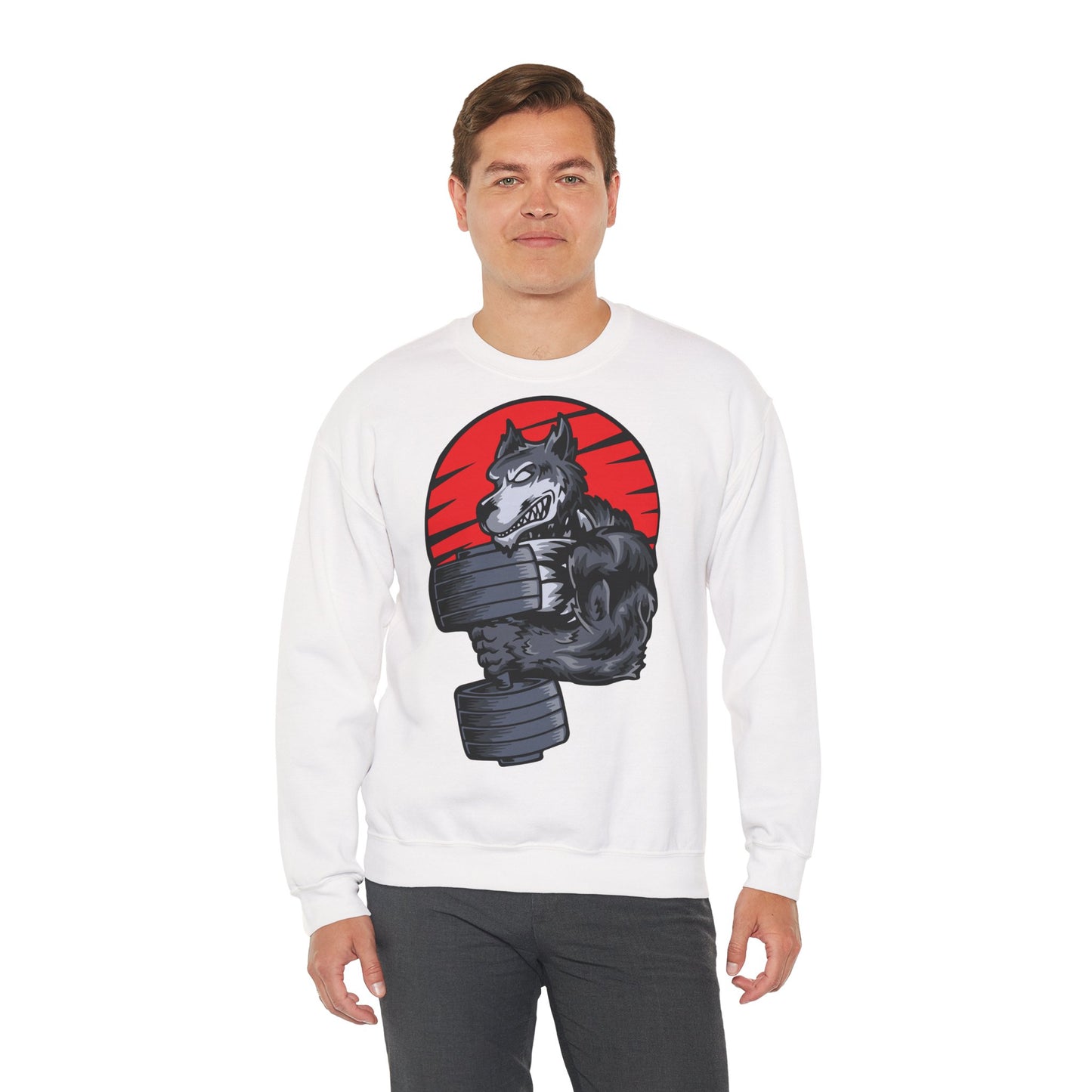 Gym Wolf Unisex Heavy Blend™ Crewneck Sweatshirt  - Bold Fitness Graphic White