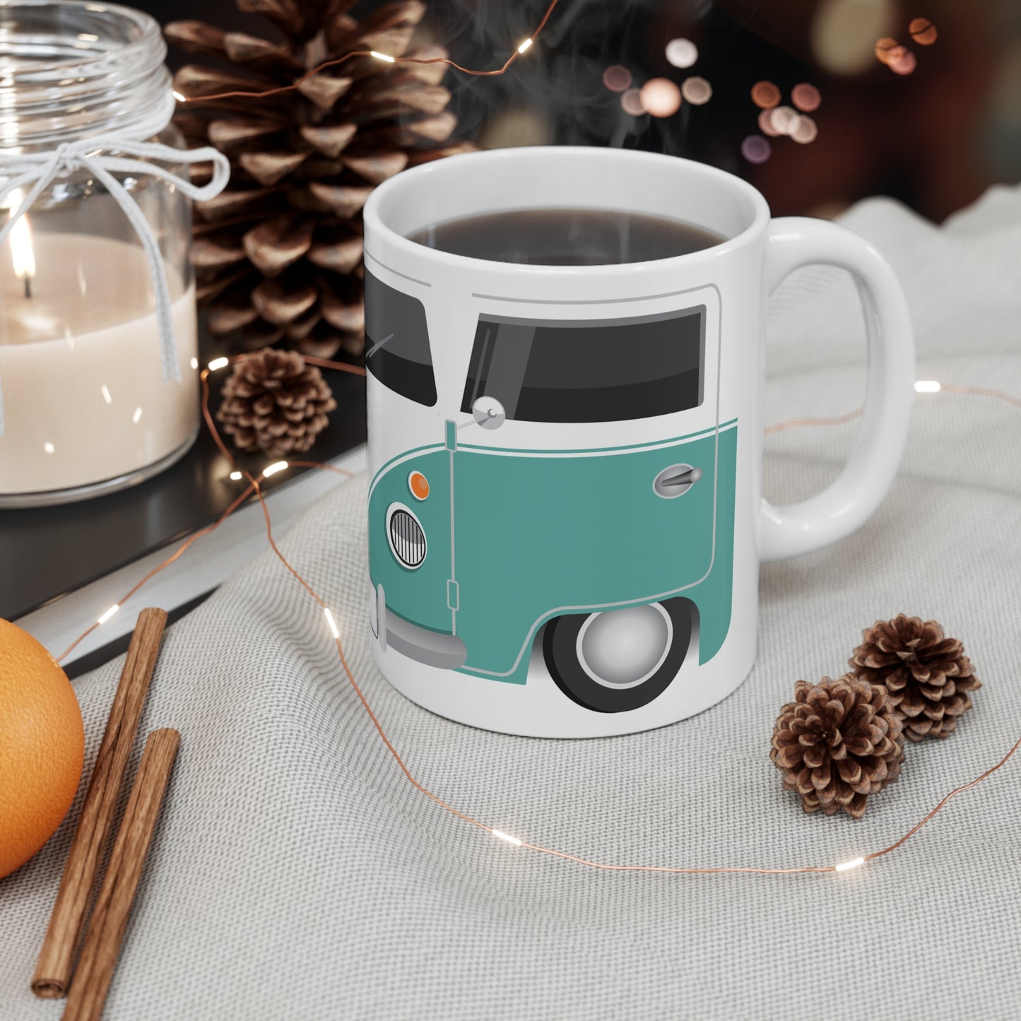 Vintage VW Bus Ceramic Coffee Mug - 11oz & 15oz - Perfect for Auto Enthusiasts Light Blue