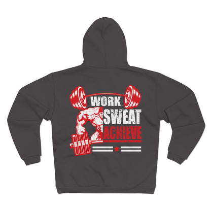 Motivational Fitness Hoodie - 'Work Sweat Achieve' Unisex Zip Sweatshirt