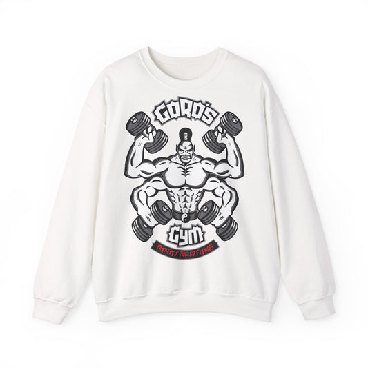 Goro's Gym Graphic Crewneck Sweatshirt - Perfect for Fitness Enthusiasts White