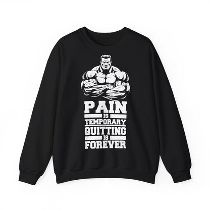 Motivational Workout Sweatshirt - 'Pain is Temporary, Quitting is Forever' Black