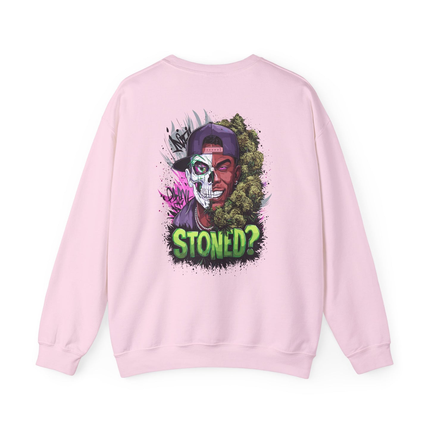 Sweatshirt— 'Stoned?' Skull Face Graphic for Cannabis Lovers