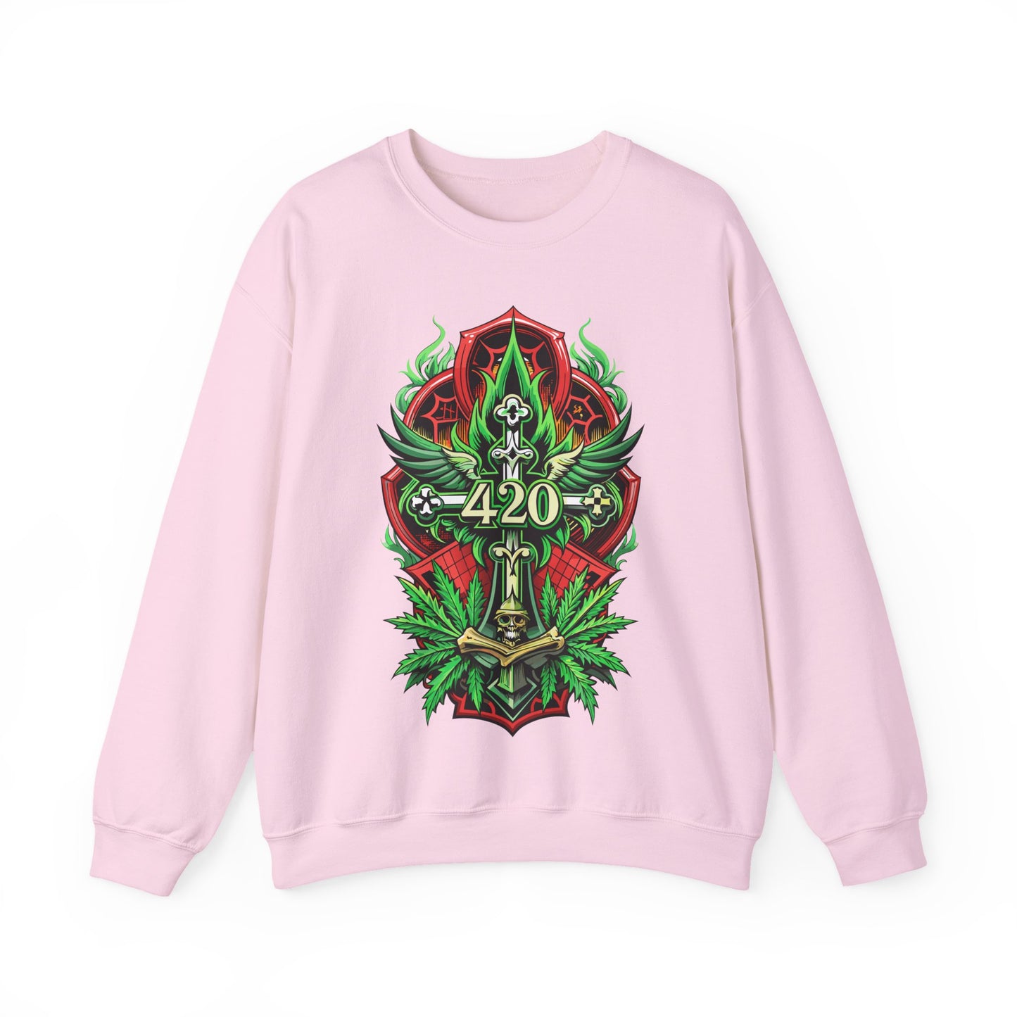 420 Cannabis Shield Sweatshirt – Marijuana Leaf Stoner Graphic