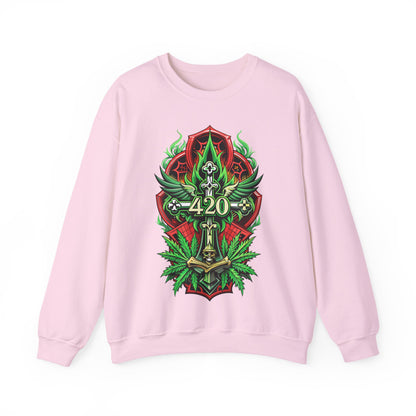 420 Cannabis Shield Sweatshirt – Marijuana Leaf Stoner Graphic