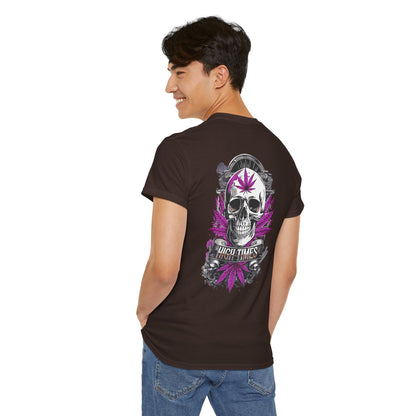 Skull & Purple Cannabis Leaf Tee - "High Times" Graphic T-Shirt Both