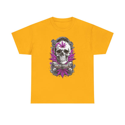 Skull & Purple Cannabis Leaf Tee - "High Times" Graphic T-Shirt Both