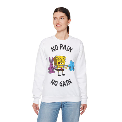 SpongeBob No Pain No Gain Unisex Heavy Blend™ Crewneck Sweatshirt for Fun & Fitness Lovers White