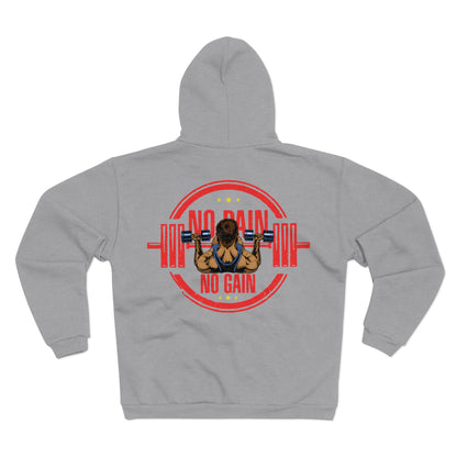 Unisex Hooded Zip Sweatshirt - No Pain No Gain Fitness Hoodie