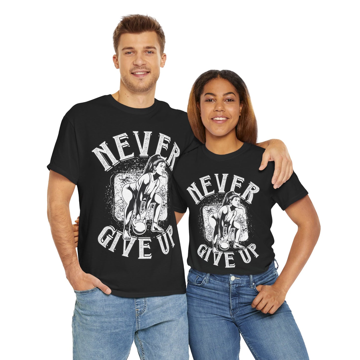 Motivational Unisex Heavy Cotton Tee - 'Never Give Up'