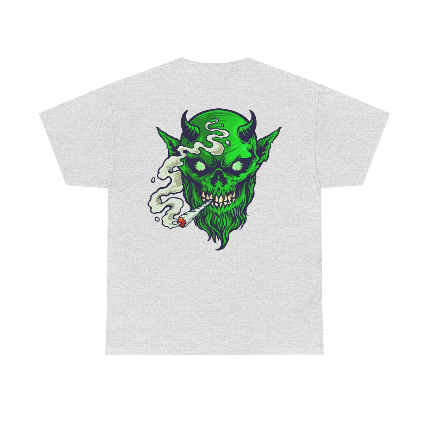 Smoking Green Demon Skull T-Shirt — Creepy Stoner Graphic Tee