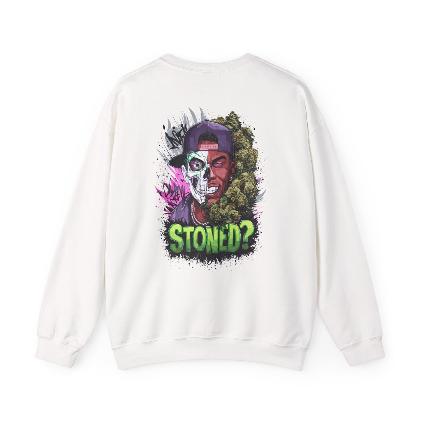 Sweatshirt— 'Stoned?' Skull Face Graphic for Cannabis Lovers