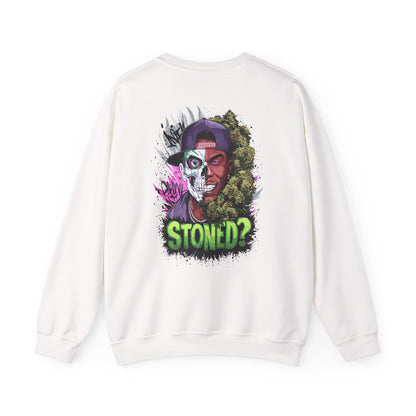 Sweatshirt— 'Stoned?' Skull Face Graphic for Cannabis Lovers