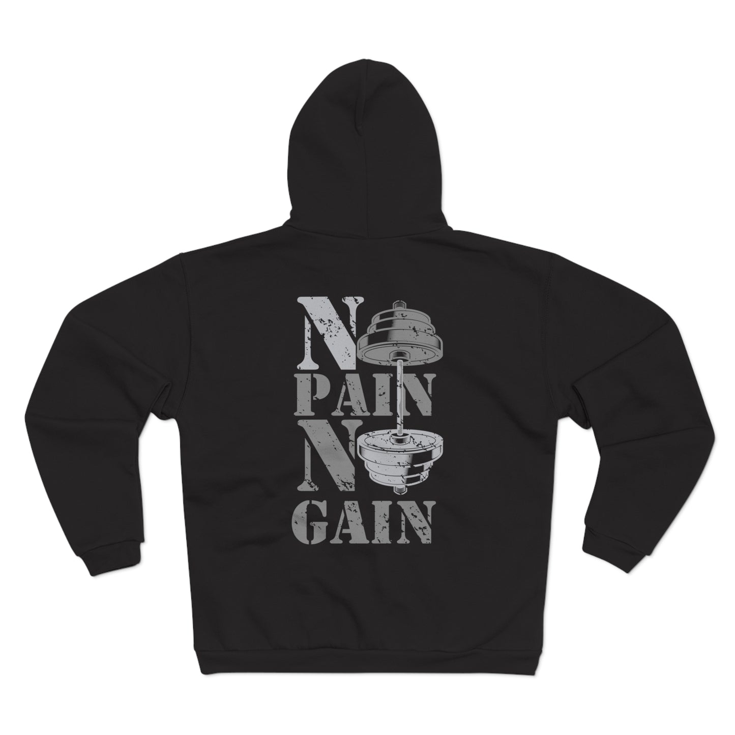Gym Motivational Hooded Zip Sweatshirt - No Pain No Gain